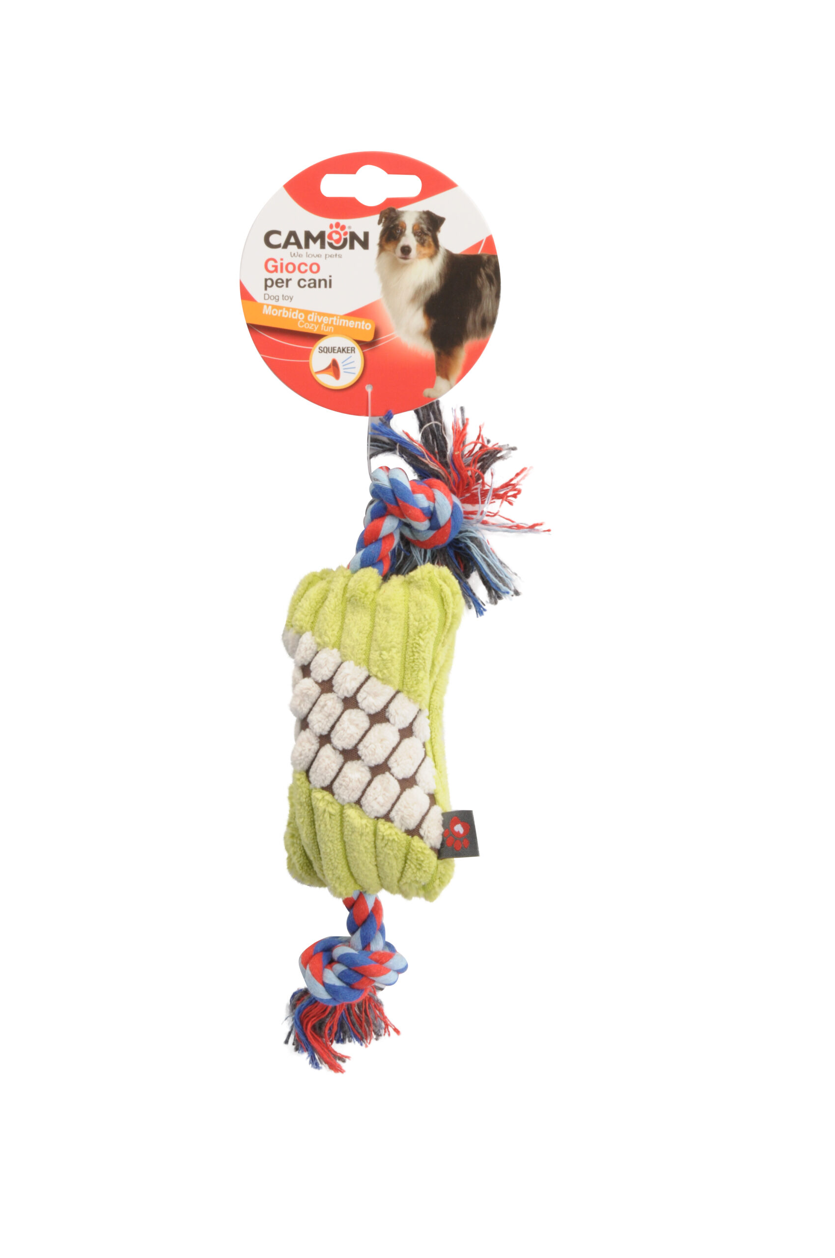 AH045.jpg Polyester and rope dog toy, two subjects, Bones w/squeaker - approx. 20cm - Image 1