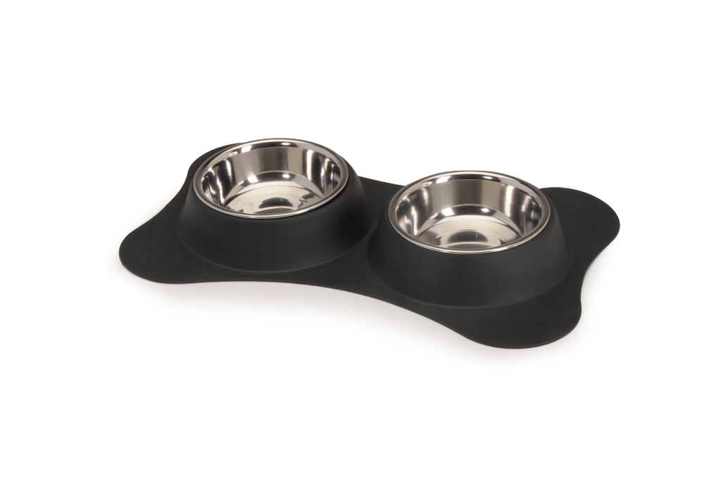 C0344.jpg Bone-shaped mat Tpe + steel bowls 2 x 220 ml - 33x20cm -3pcs - Image 1