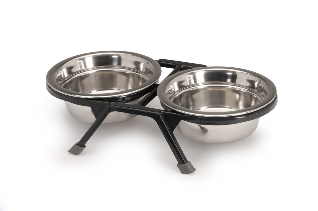 C0411.jpg Bowl stand in ABS, Non-slip + Steel bowls, 2 x 480ml - 290x182x65mm -3pcs - Image 1