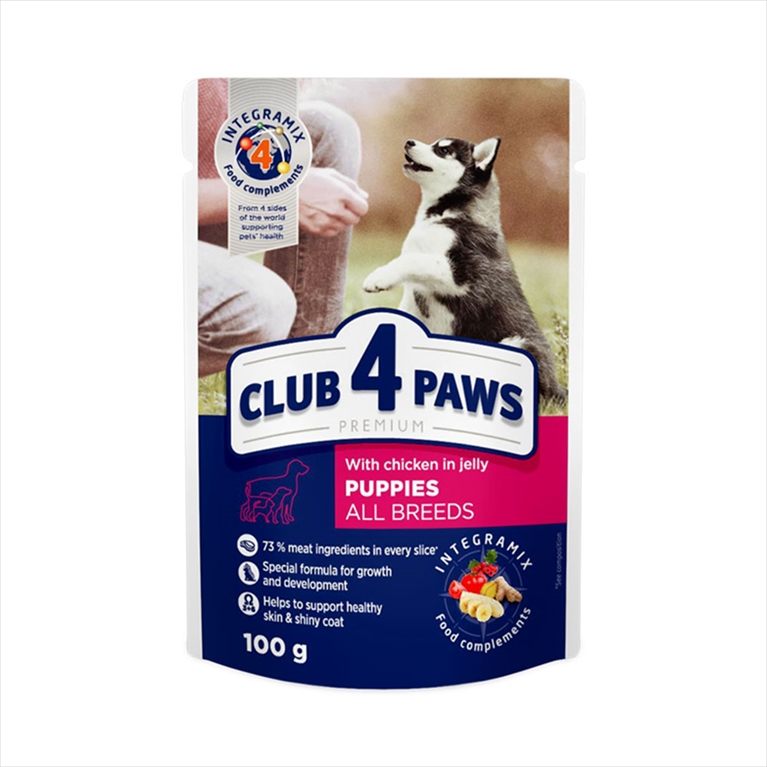 D8897.jpg CLUB 4 PAWS PUPPIES With chicken in jelly. Complete canned pet food,100gr - Image 1