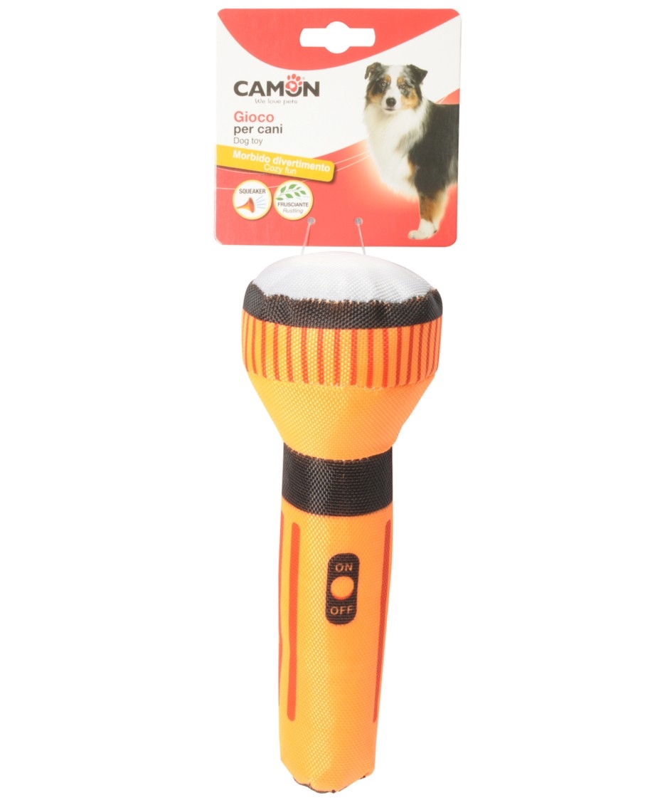 AH4225.jpg Gioco Cane in poliestere c/squeaker e frusciante, Torcia, approx 24cm - Image 1